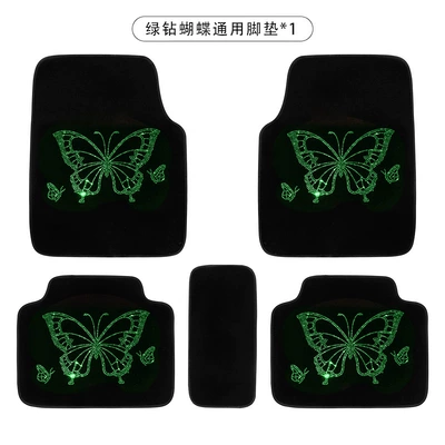 Waterproof Diamond Women's Car Mat | Universal Foot Pad - butterfly-cushion-green-diamond-set-of-5