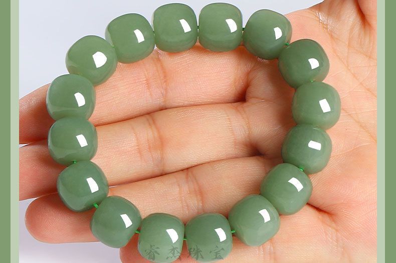 Vòng tay ngọc bích Hetian Tân Cương hạt trụ cổ dáng đơn chi tiết 13