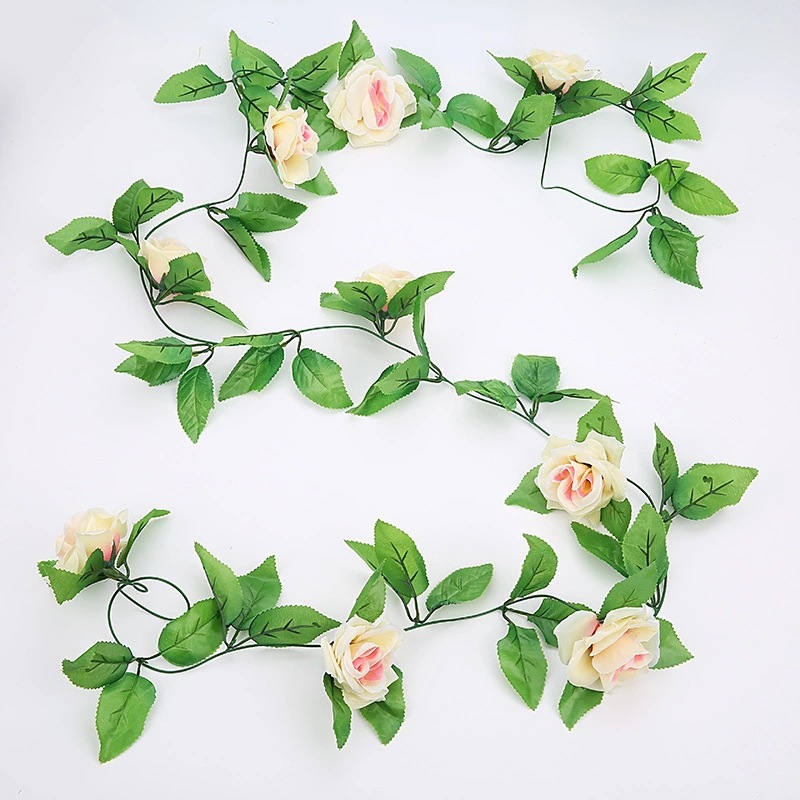 Simulation Tea Rose Rattan Wedding Decoration Rose Rattan Woven Flower Silk Flower Wholesale Air Conditioning Ceiling Water Pipe Decoration