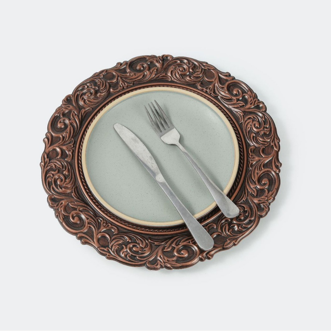 Platos decorativos para fiestas de boda transfronterizas, bandejas decorativas para frutas pintadas con aerosol, serie de colores metálicos vintage, directo de fábrica, lujo ligero.