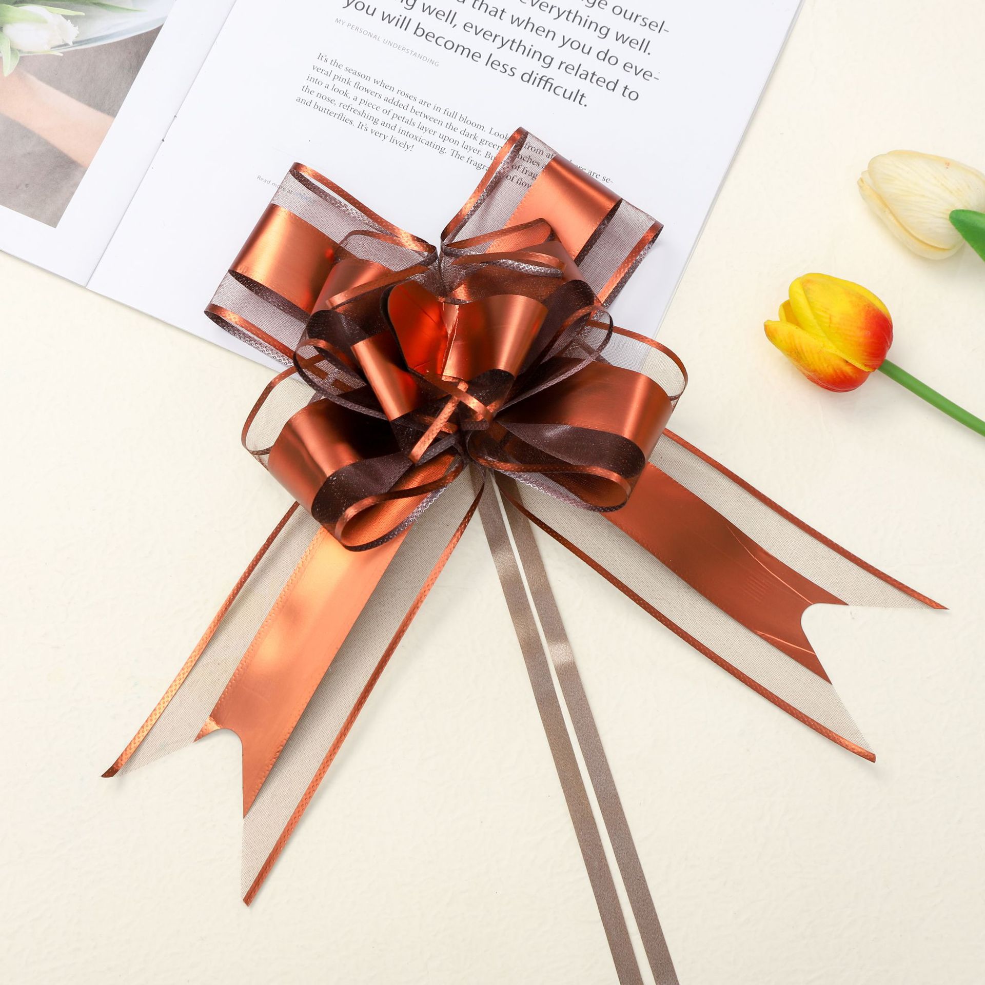 Comercio exterior transfronterizo grande 70 hilo metálico de nieve mate arco Flor de regalo de Navidad Flor de embalaje Flor de tirón