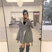 大牌双面羊驼绒大衣女秋冬新款韩系小个子中长气质宽松羊毛呢外套