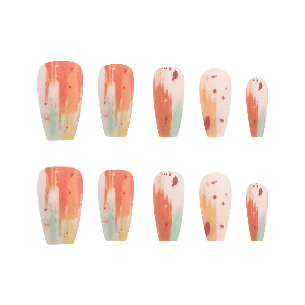 Ventas transfronterizas calientes de pintura de óleo de palma caliente arte de manicure estilo retrógrado desgaste de uñas 24 piezas de parche de uñas