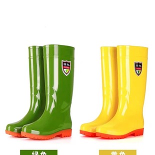 In stock warrior yellow green rain boots men's high tube water shoes fleece-lined kitchen food factory acid and alkali resistant boots
