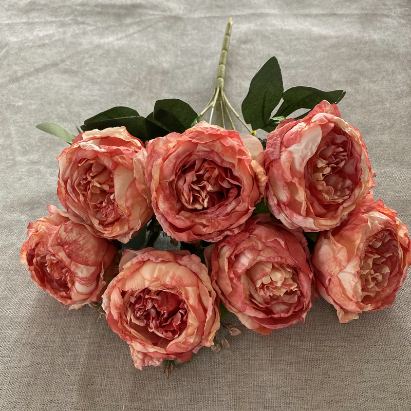 Paño cepillado 7-cabeza ardiente borde peonía ins beiouyang peonía flor falsa interior mesa de comedor floral artificial Bouquet Decoración