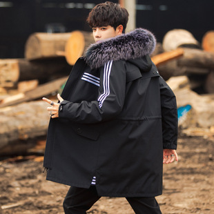 2129 Parksuit Coat Long Men's Rex Rabbit Fur Inner Churchin Haining Genuine Leather Fur One-piece Fur Collar Coat Trendy
