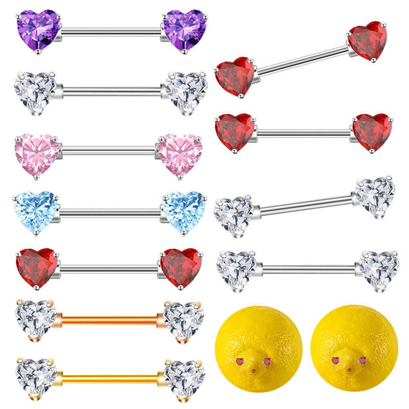 Heart Shape 7-Color Zircon Breast Ring 316L Surgical Steel Fashion Nipple Piercing Jewelry Women 18K Plated detail image 4