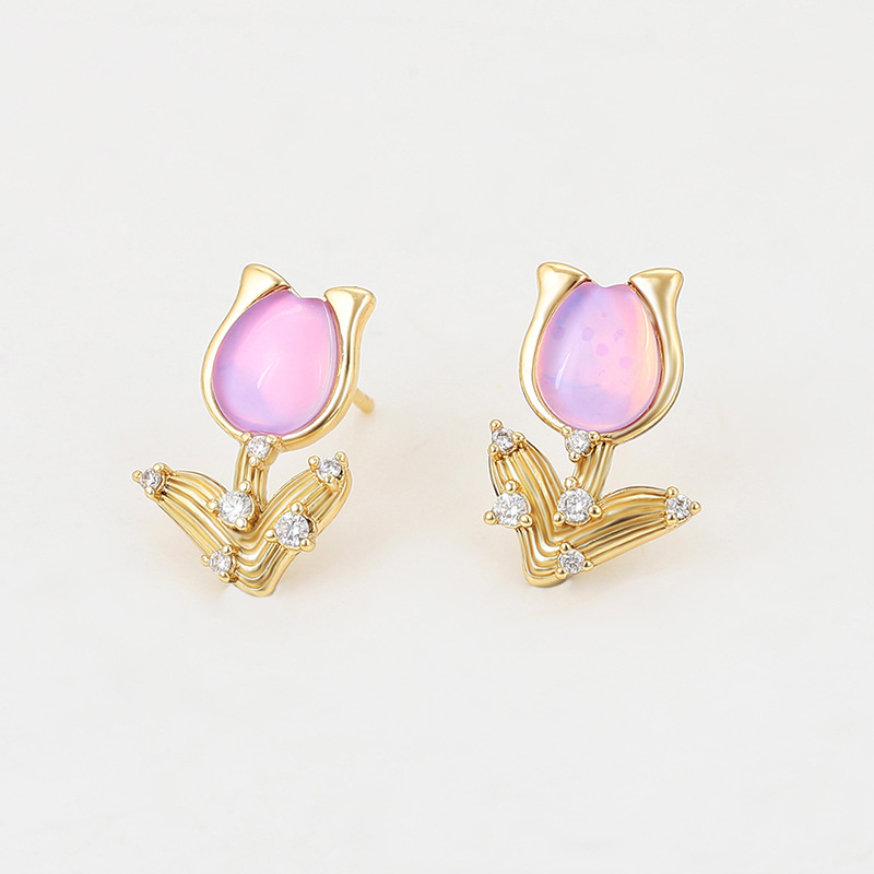 Xuping moca púrpura tulipas pendientes incrustados gemas artificiales aleación de cobre temperamento elegante pendientes al por mayor mujeres