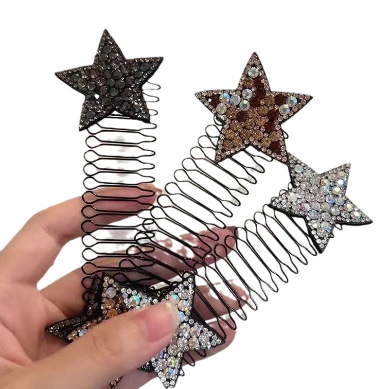 Alto aspecto rhinestone estrella peine del pelo roto el pelo roto acabado artefacto invisible espalda cuchara rizador de pelo chica horquilla insertar peine