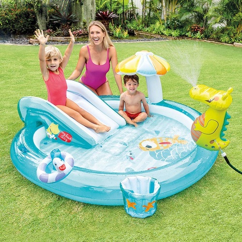 INTEX 57165 Crocodile Slide Water Park Pool Home Use Inflatable Swimming Pool with Spray