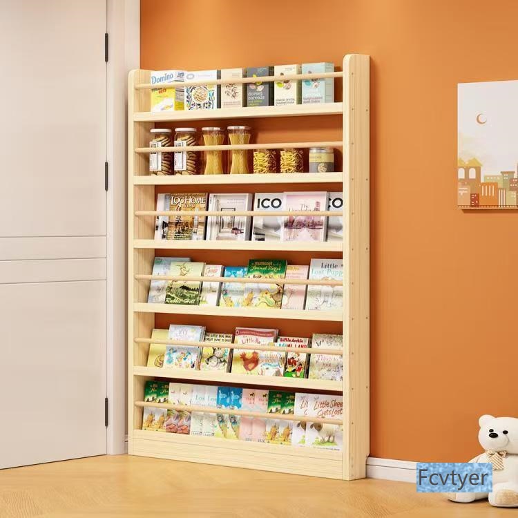 Storage Cabinet on the Wall for Children with Narrow Gaps, Integrated Multi-Layer Solid Wood Wall-Mounted Door Back Cabinet, Bookshelf, Storage Rack Against the Wall