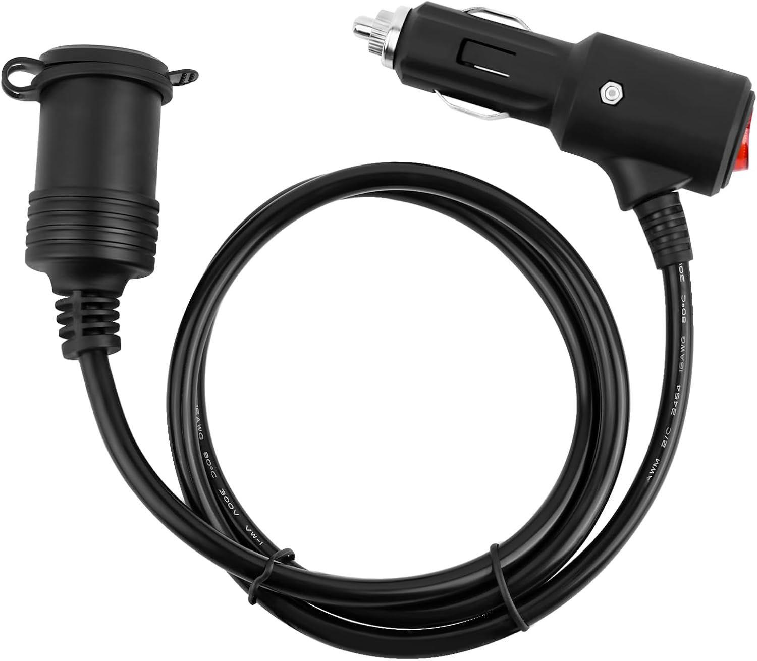 Car Cigarette Lighter with Switch Extension Cord Car Charger Modification Cable High Power Female Socket