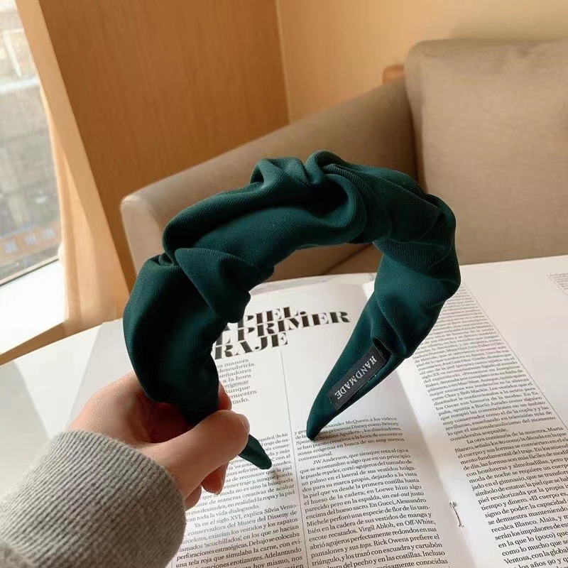 Corea del Sur Dongdaemun elegante plisado de ala ancha de color sólido simple diadema de moda retro tela pelo presionando diadema accesorios para el cabello para las mujeres