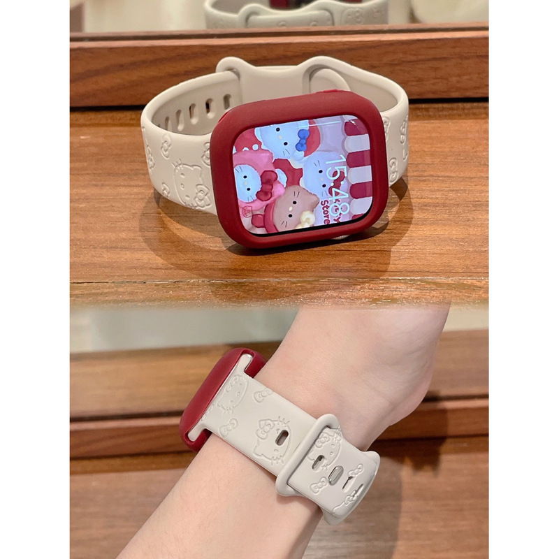 KT Hello Kitty Printed Butterfly Buckle Silicone for iWatch Apple S10 Watch Band 98 Generation SE Universal Ultra