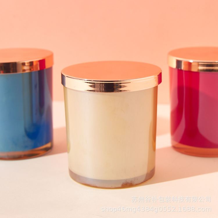 Portavelas de lujo 8090, portavelas de vidrio color champán galvanizado, portavelas de vidrio rojo galvanizado con tapa