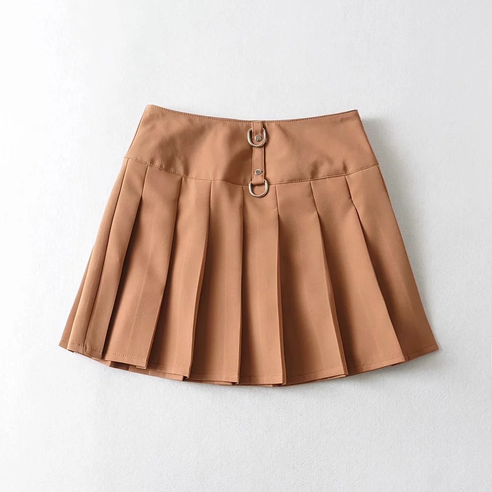 solid color buckle decor pressure pleated short skirt  NSHS52970