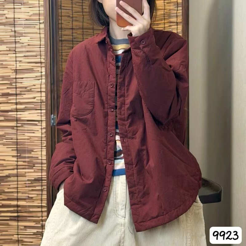Qijuan designs 2026 winter new quilted shirt jacket for women, casual retro literary style solid color cotton coat for women 9923 Qijuan designs 2026 winter new quilted shirt jacket for women, casual retro literary style solid color cotton coat for women 9923