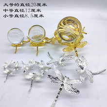 水晶光球金属底座水晶钻石蝴蝶金银色蜻蜓玫瑰花金属蝴蝶展示支架