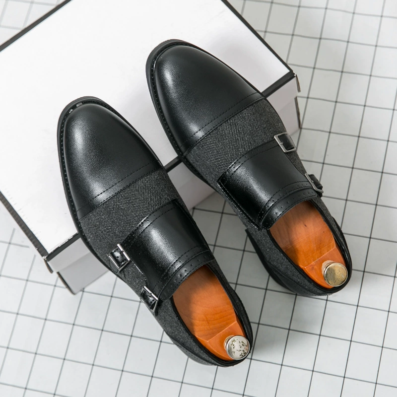 Туфли double monk 5603, кожа с тканевыми вставками «елочка», размеры 38–46