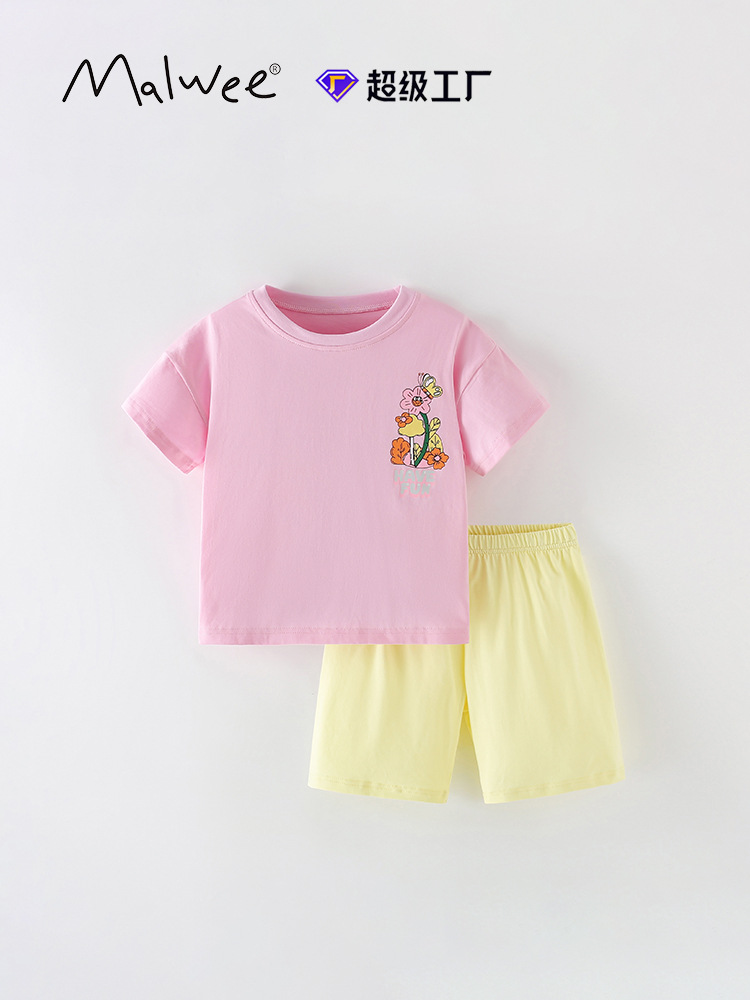 Malwee transfronterizo nuevo traje de verano para niñas Europa y los Estados Unidos niños de cuello redondo de manga corta lindas niñas dos piezas