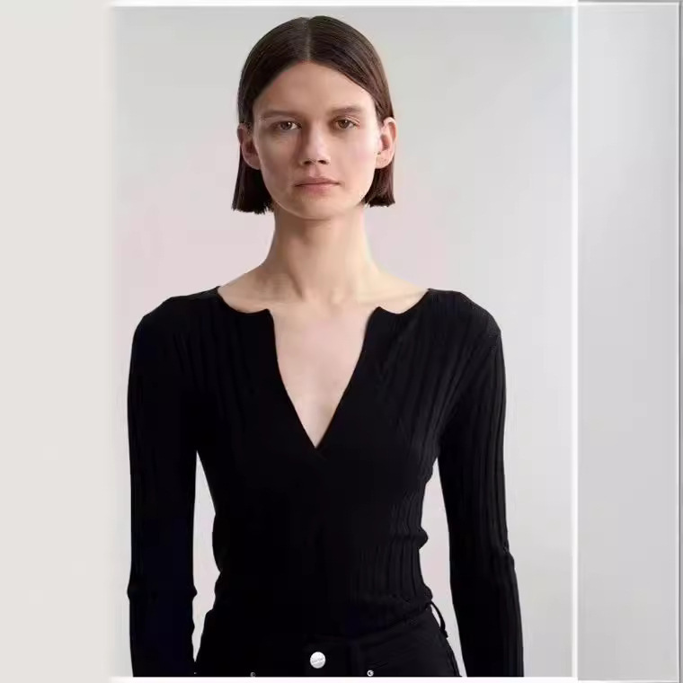 Nordic Niche TOTE Silk Cashmere Knitted V-Neck Pit Stretch Inner Simple Base Shirt Top for Women