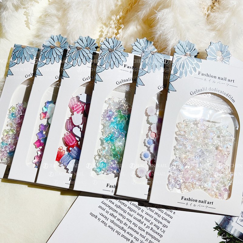 2022 New Internet Celebrity Explosion Flat Bottom Aurora Flower Bow Bear Cat Claw Nail Art Accessories Wholesale [50pcs]