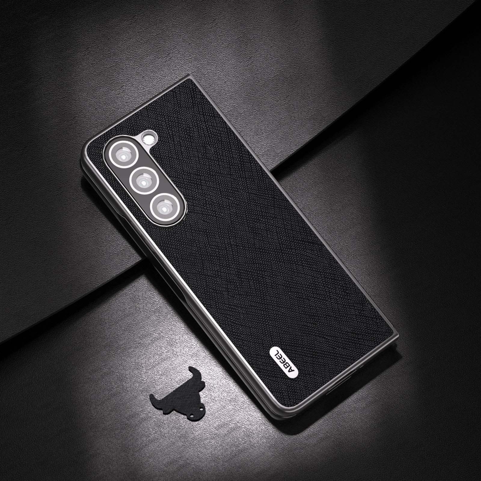 Suitable for Samsung Galaxy Z Fold5 Business Cross Pattern Phone Fold 5 Head Layer Cow Leather Protective Case_voghion.com
