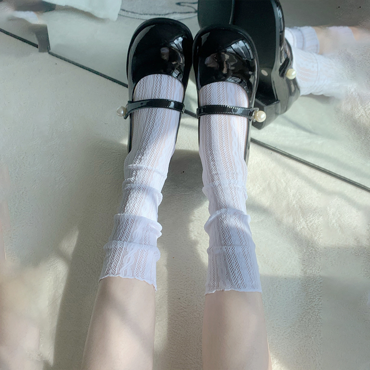Medias blancas encaje Lolita calcetines de becerro calcetines de media pantorrilla JK largo encaje japonés Lolita pila Calcetines