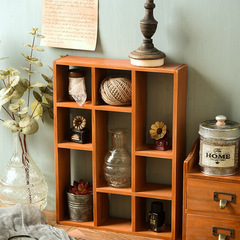 Zakka nine-grid hollow solid wood wall hanging living room wall rack home storage small jewelry ornaments M-9156