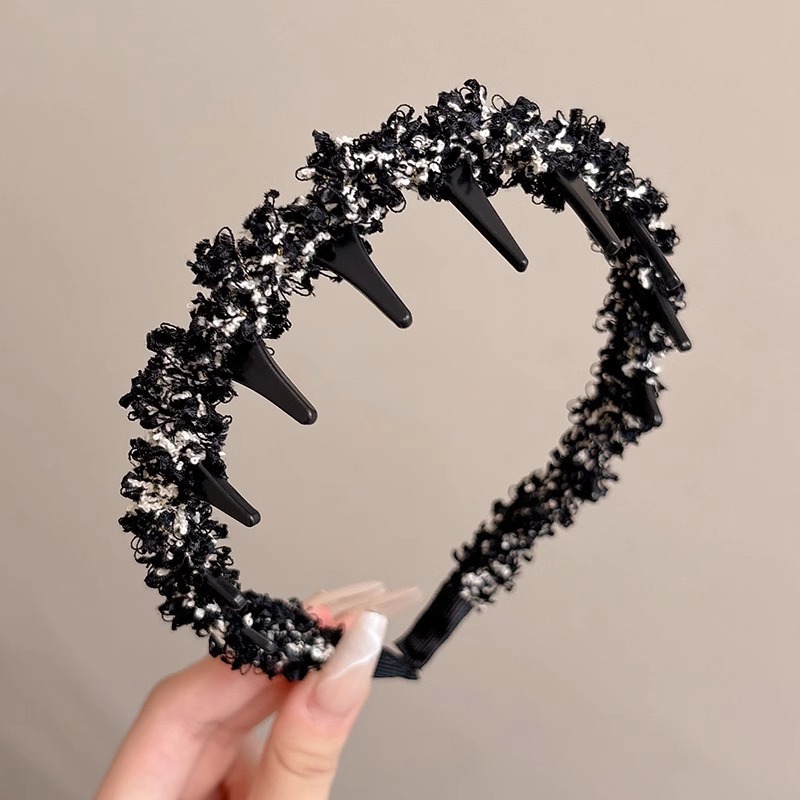 Alto cráneo de lana ondulado banda de cabello para mujeres lavado de cara maquillaje especial banda de cabello con dientes antideslizante acabado de cabello agrupado tocado