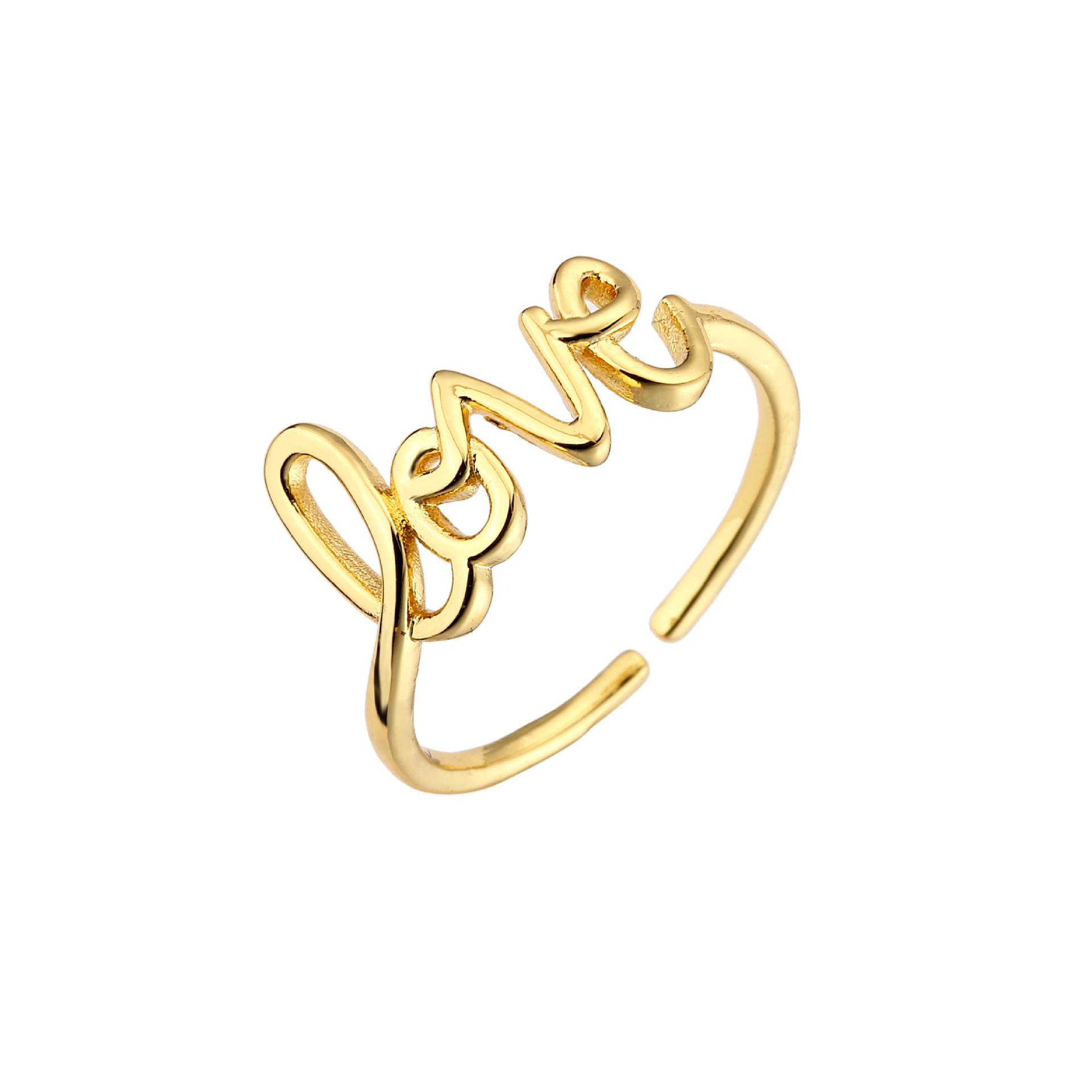 Fashion Style Fashion Copper Gold Plated Love English Letter Micro-set Zircon Open Ring