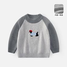 卡通加绒针织衫儿童冬季韩版刺绣加厚打底衫保暖男童一体绒毛衣