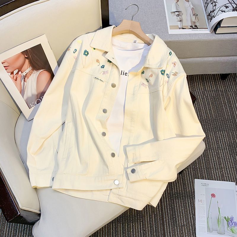 Embroidered Denim Jacket Women's Spring and Autumn Korean Style Loose 2024 New Design Sense Niche Hong Kong Style Jacket Trendy Top