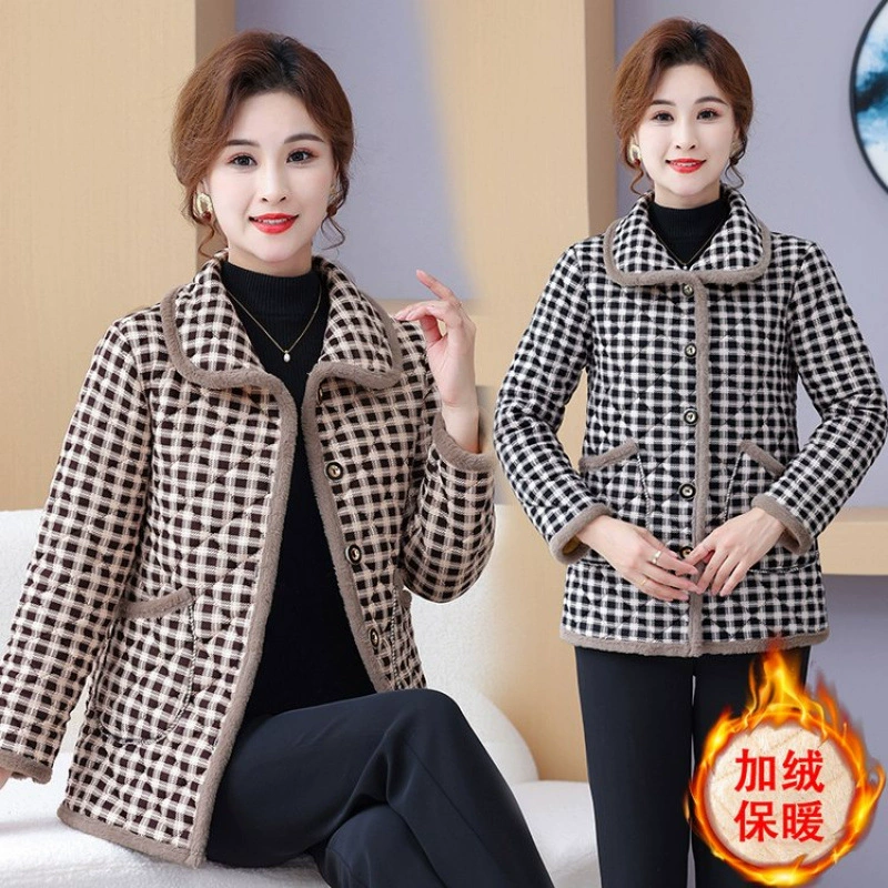 Повседневная дикая мама одежда осень-зима плюс бархатная хлопчатобумажная куртка с лацканым воротником