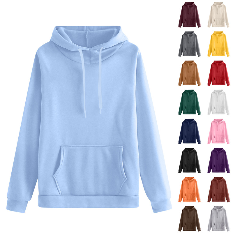 Manufacturer Cross-Border Amazon Hooded Top Casual Solid Color Loose Long-Sleeved Sweatshirt Fleece Sweater Autumn and Winter European and American Women's Clothing