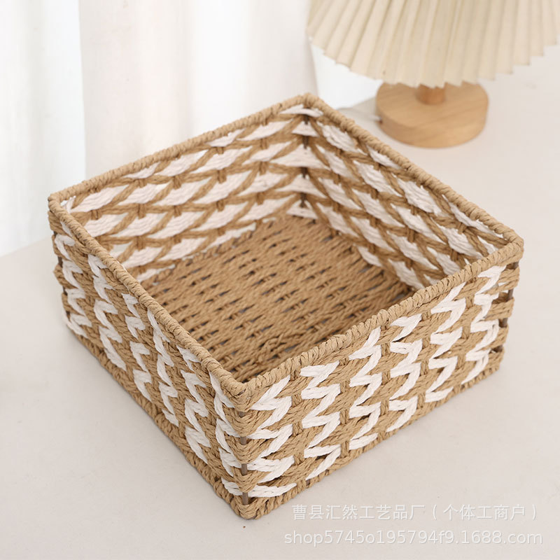 Fabricante al por mayor simple caja de almacenamiento de artículos de escritorio trenzado cesta de almacenamiento de bocadillos cosméticos juguetes cesta de almacenamiento