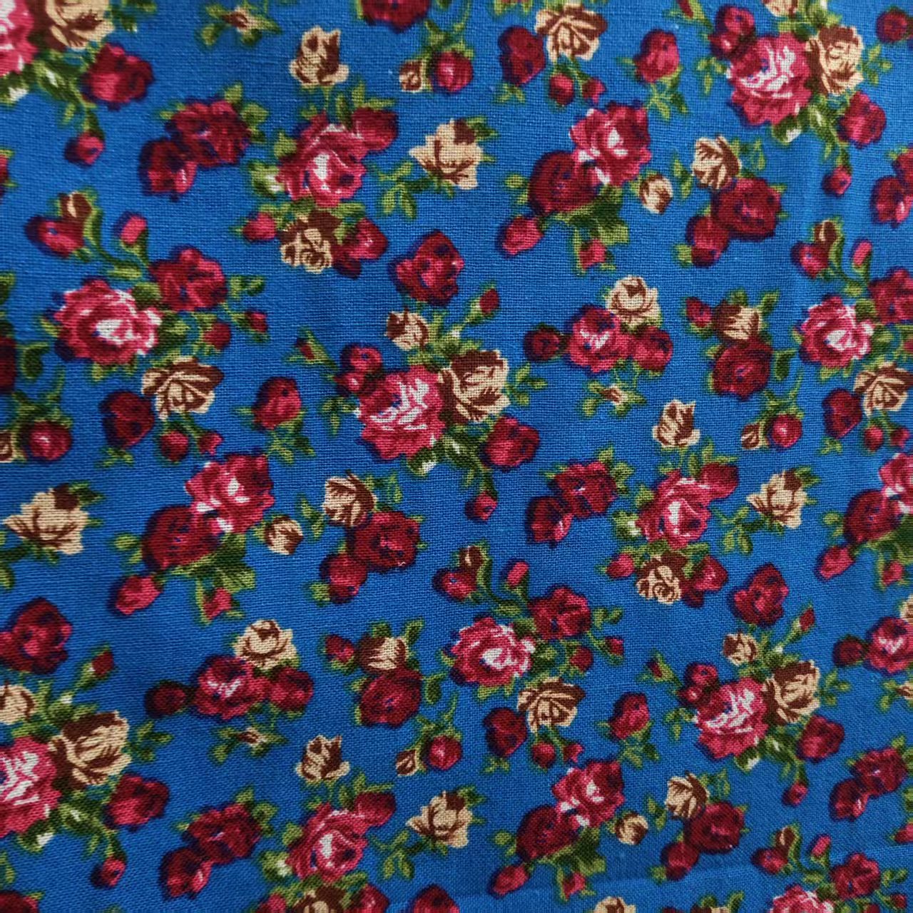 田园风 孔雀绿碎花棉麻布料 宽1.4M 服装面料diy家居装饰布艺批发