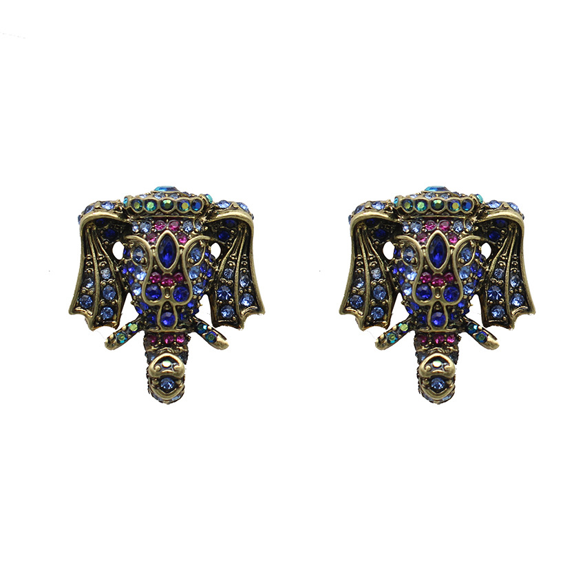  Petites boucles d'oreilles rétro autrichiennes en strass, micro-ensemble marqué HD, éléphant, aiguille en argent, industrie lourde_voghion.com