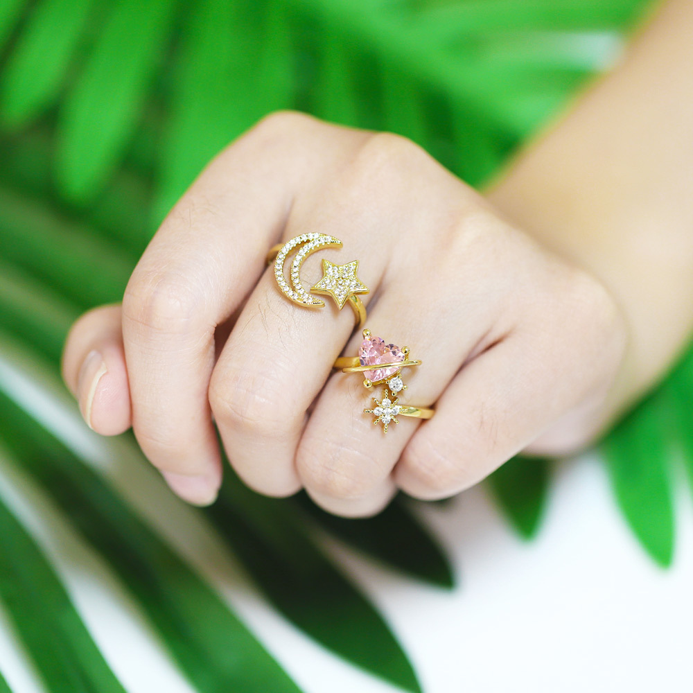 Fashion geometric female simple star moon copper rings