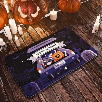 Amazon Halloween Creative Horror: Avtomobil döşəmə paspasları - purple-cemetery-car-4060cmflannel