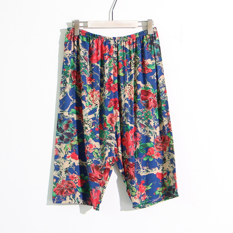 Women's Artificial Cotton Cropped Pants Plus Size 300 Jin Pajama Pants Summer Cotton Silk Middle-aged Loose Thin Home Pants