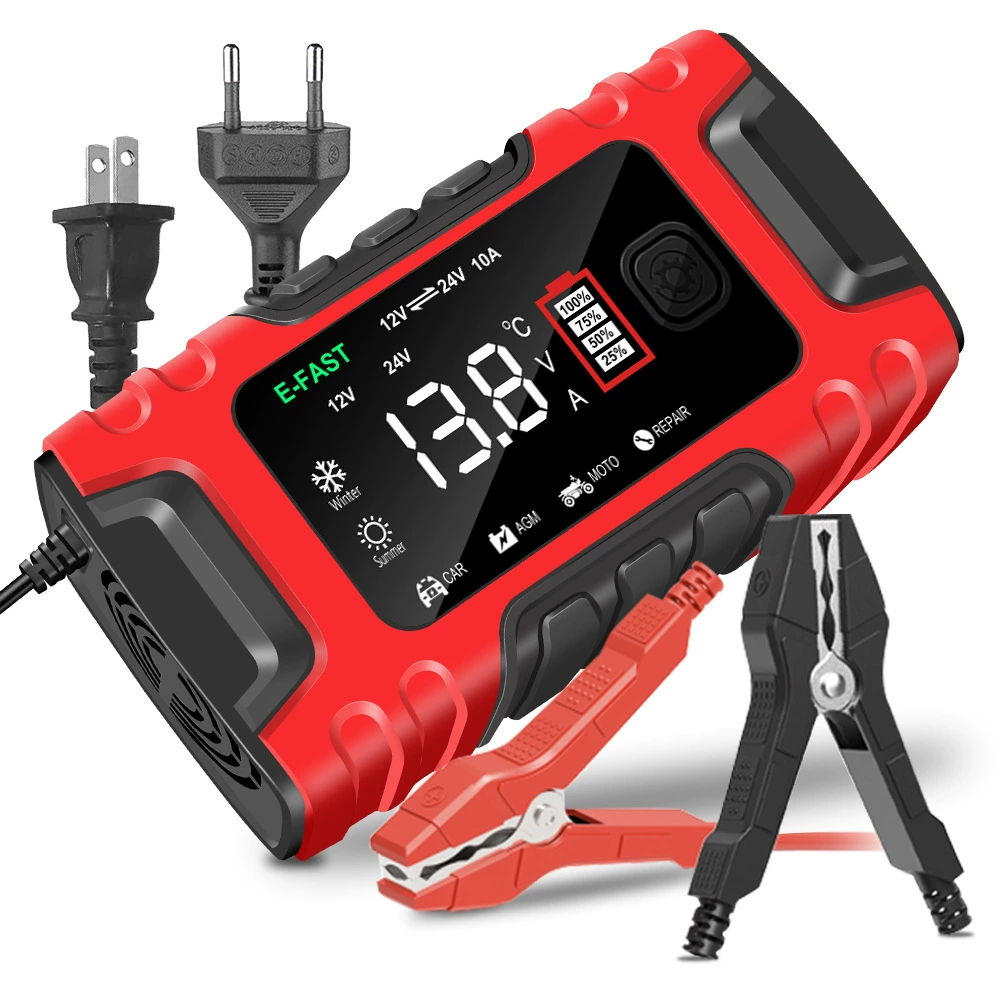 Зарядное устройство для мотоциклетного аккумулятора E-FAST, 7-сегментный автомобильный аккумулятор, 12V24V10A, электромобиль