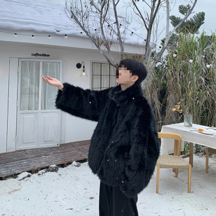 Cold-Resistant Men's Clothing Versatile Thickened Warm Coat 2025 New Korean Style Fox Fur Mid-Length Coat