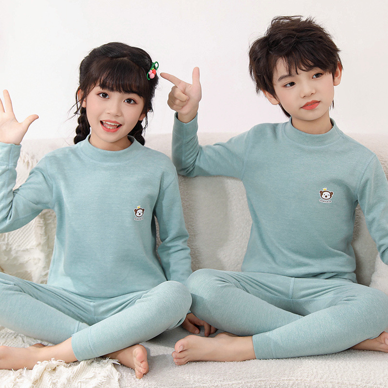 소녀들의 가을과 겨울 양모 실크를 세트 어린 이용 가을 옷과 바지 소년을위한 미들 칼라 작은 높은 칼라 열 속옷