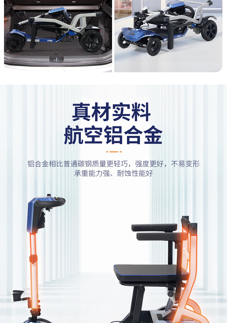 Jiankangshun Elderly Sedder Lightweight Folding Elderly Car Four-wheel Electric Vehicle Intelligent Moped Travel on the Plane