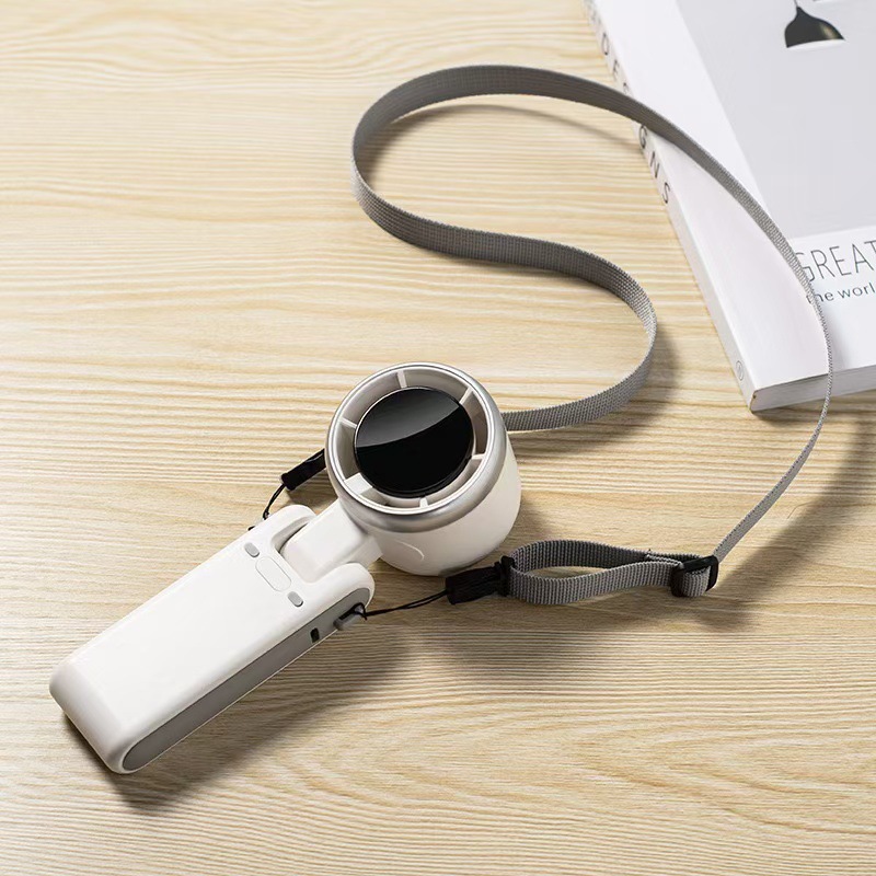 Popular Foreign Trade Model N607 Foldable Handheld Fan with Turbo High-Speed Silent Strong Wind, USB Rechargeable Neck-Hanging Small Fan