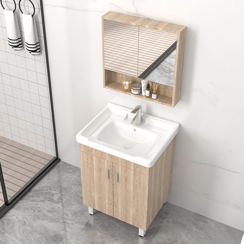 Madera maciza baño gabinete combinación pequeño apartamento simple baño lavado Mesa lavabo de cerámica integrado lavabo tipo gabinete piso