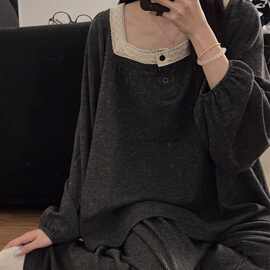 黁白大码胖MM秋冬新款睡衣女长袖长裤花边高级感复古宫廷风家居服
