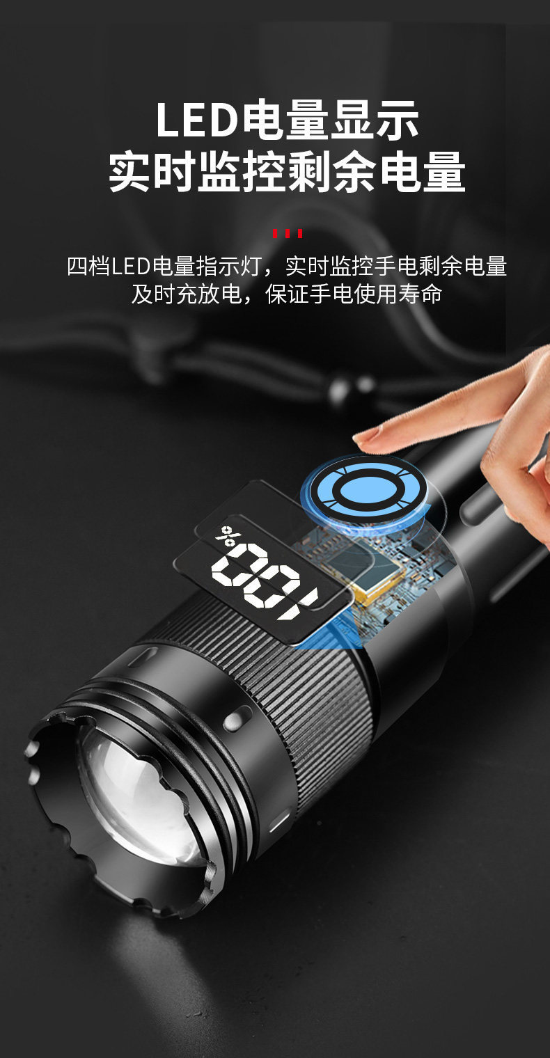 6 New High-Intensity Flashlights, Ultra-Bright, Large-Capacity, Military-Grade, High-Power, Rechargeable, Outdoor, Small and Portable
