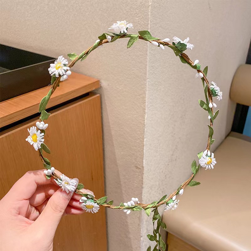 韓国式森系花嫁の頭飾り花環小菊二重藤条髪飾りヘアリング影楼撮影写真海辺